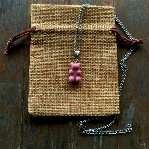 Jewelry - Rhodonite Gummy Bear Necklace Rhodonite Necklace Y2K Crystal Necklace